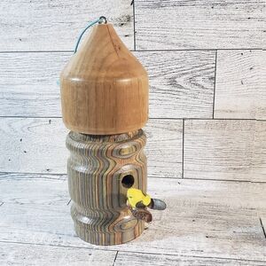 Handcrafted Turned Wood Folk Birdhouse Ornament 5.75" Rustic Cottage Core